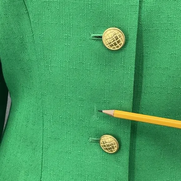 Vintage Sassoon Womens 10 Bright Green Peplum Blazer Gold Buttons Retro Career - Picture 2 of 9